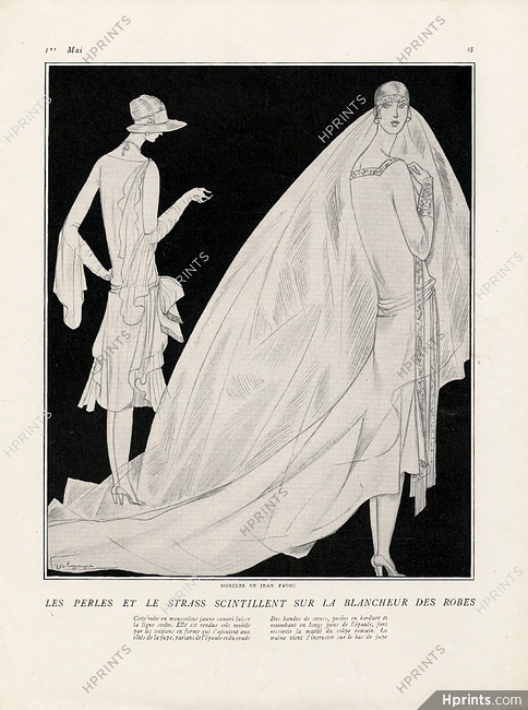 Jean Patou 1926 Bandes de perles et Strass, Wedding Dress, Georges Lepape