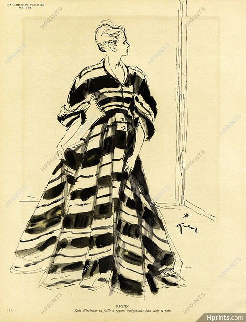 Paquin 1947 Gruau Fashion Illustration Evening Gown — Clipping