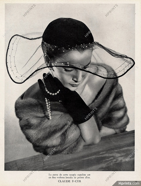 Claude Saint-Cyr (Millinery) 1951 Fashion Photography Capeline Hat