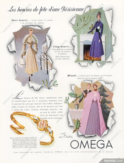 Omega (Watches) 1948 André Barlier, Fashion... Jacques Fath, Pierre Balmain, Robert Piguet