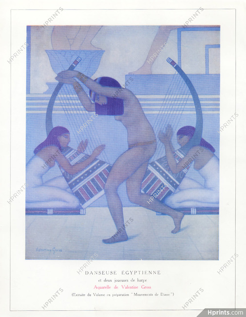 Valentine Gross 1913 Egyptian Dancer Nude, Harpist Musicians