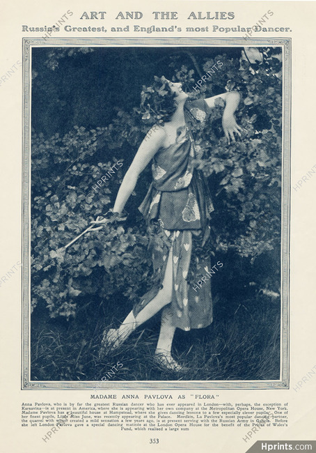 Anna Pavlova 1915 Russian Dancer, "Flora"