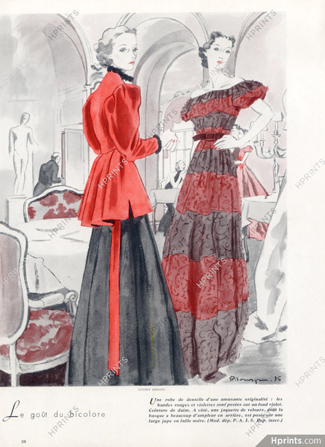 Lucien Lelong 1936 Pierre Mourgue, Fashion Illustration