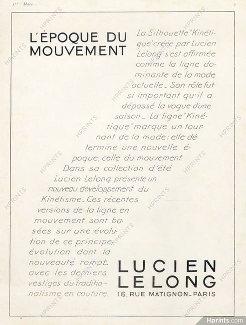Lucien Lelong (Couture) 1926 La silhouette "Kinétique"