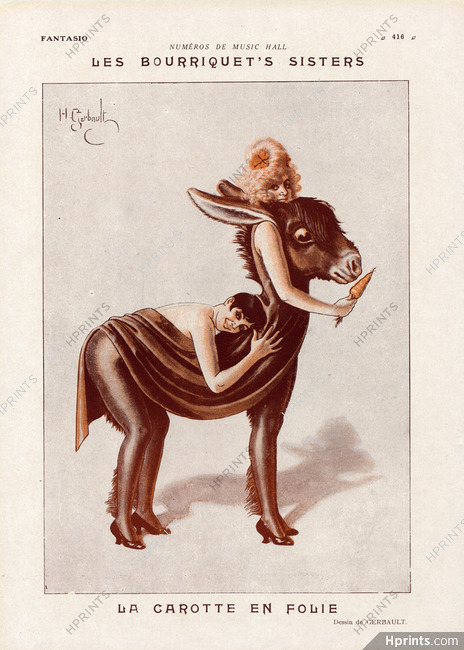 Les Bourriquet's Sisters, 1927 - Henry Gerbault Donkey Costume Disguise Music Hall