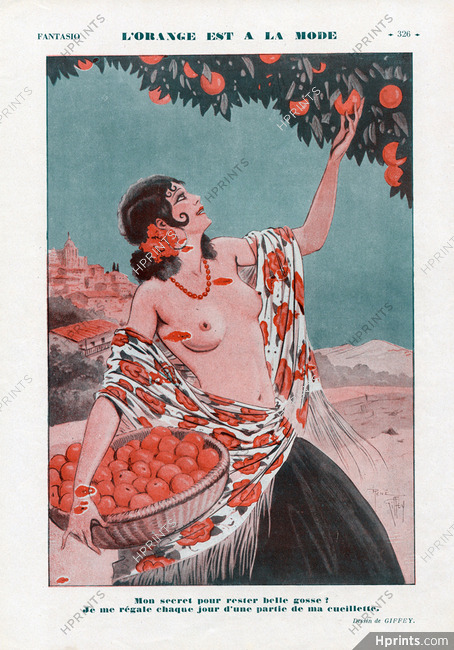 René Giffey 1932 Spanish woman picking oranges topless