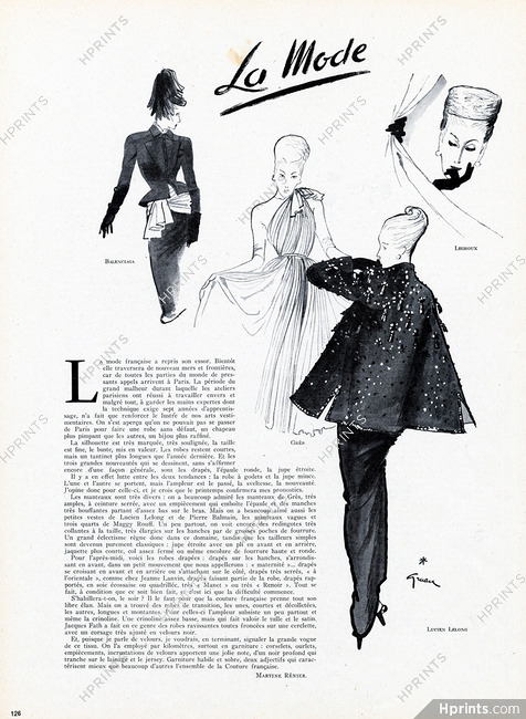 La Mode, 1945 - René Gruau French Fashion has taken off, Balenciaga, Grès, Lucien Lelong, Texte par Martine Rénier