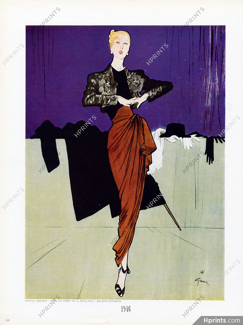 René Gruau 1946 Marcel Rochas, Evening Gown