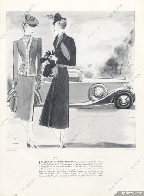 René Gruau 1938 Schiaparelli, Rolls-Royce