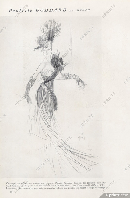 René Gruau 1947 Paulette Goddard "Le mari idéal" Cecil Beaton costume