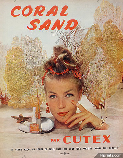 Cutex (Cosmetics) 1960 Coral Sand, Lipstick, Nail Polish