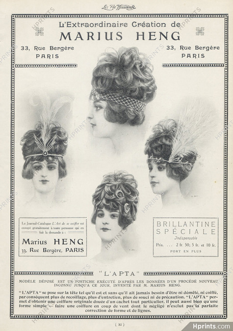 Marius Heng (Hairstyle) 1913 Hairpieces, Postiches, Wig, A. Ehrmann