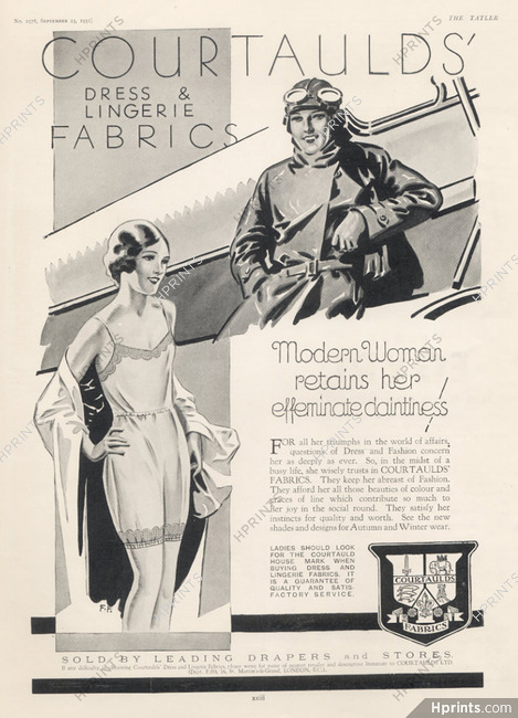 Courtaulds (Fabric) 1932 Lingerie, Modern Woman Pilot