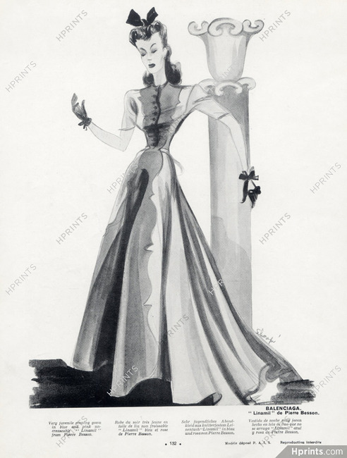 Balenciaga (Couture) 1939 Evening Gown, Schompré, Pierre Besson (Fabric)