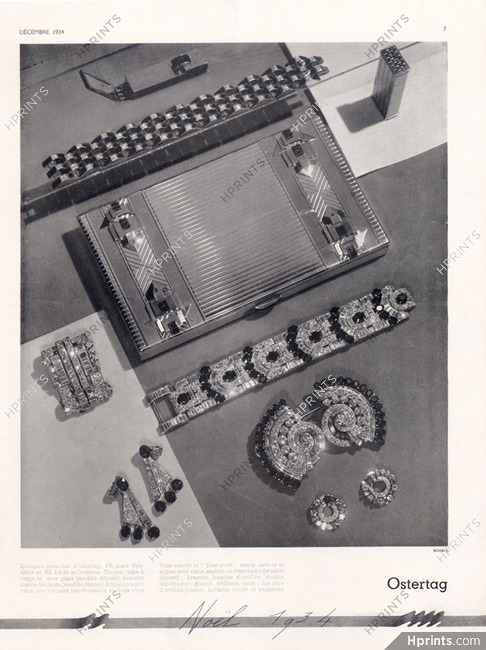 Ostertag (Jewels) 1934 Vanity Case, Bracelet, Clips