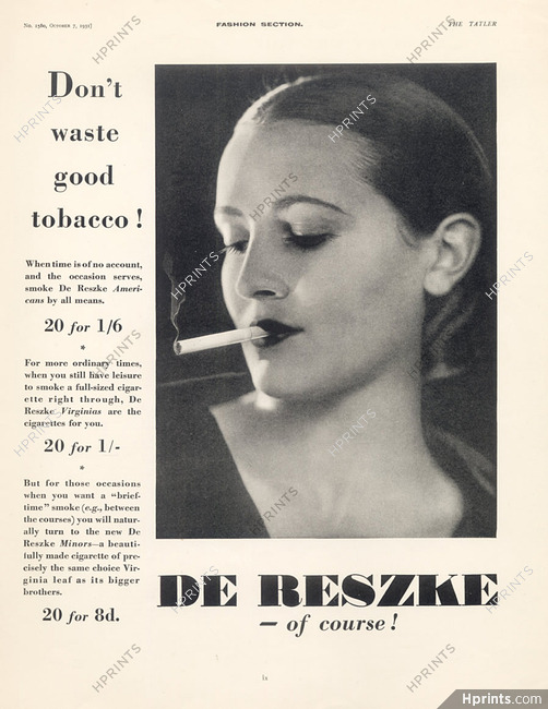 De Reszke (Cigarettes, Tobacco Smoking) 1931
