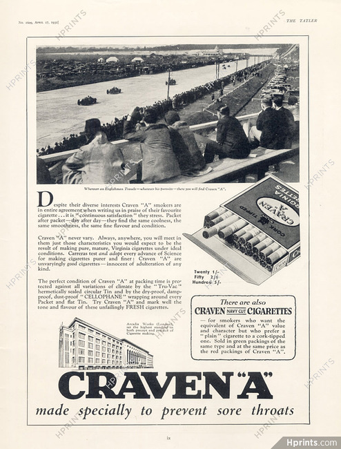 Craven "A" (Cigarettes, Tobacco Smoking) 1932 Arcadia Works, Factory
