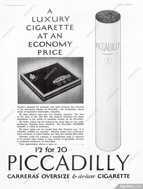 Piccadilly (Cigarettes, Tobacco Smoking) 1931