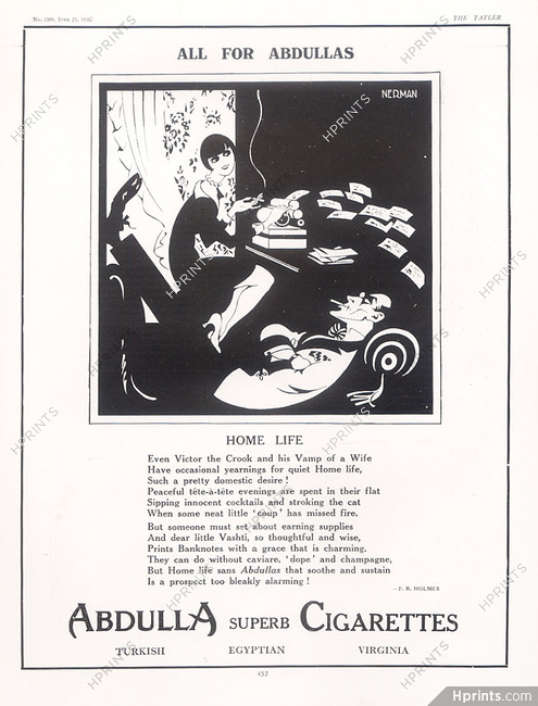 Abdulla (Cigarettes, Tobacco Smoking) 1926, "Home Life" Einar Nerman
