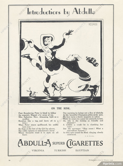 Abdulla (Cigarettes, Tobacco Smoking) 1930 " On the Rink" Einar Nerman, Ice Skating