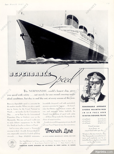 French Line (Ship Company) 1937, Normandie (transatlantic Liner)