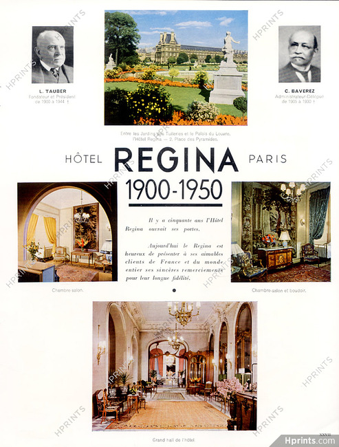 Hotel Regina Paris (Hotel) 1950 L. Tauber & C. Baverez (portraits)