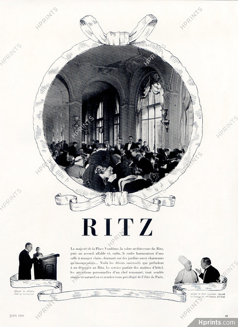 Hotel Ritz Paris (Hotel) 1938 Olivier (Chef restaurant) Jumon (Chef Cuisinier) George (Maître d'Hôtel)