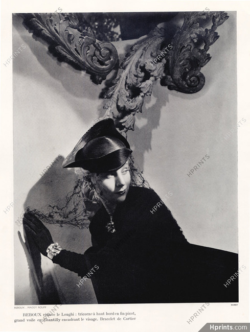 Caroline Reboux, Maggy Rouff 1937 Tricorne, Cartier (Bracelet) Photo Horst