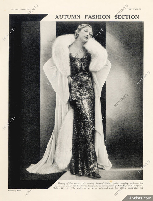 Marshalls & Snelgrove (Couture) 1931 Photo Blake, Evening Gown