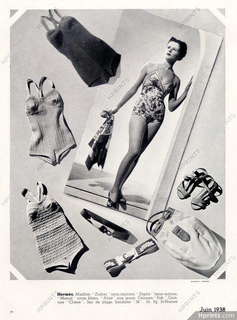 Hermès (Swimwear) 1938 Ceintures, Sandales, Sac de Plage, Maurice Tabard