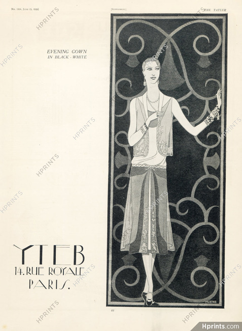 Yteb (Couture) 1926 Evening Gown in Black and White, George Hoyningen-Huene