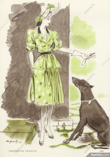 Madeleine Vramant 1945 Pinta Fashion Illustration Dog