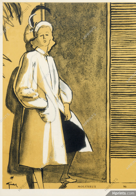 Molyneux 1945 Coat René Gruau, Fashion Illustration