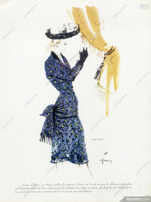 Lucien Lelong 1945 Summer Dress, René Gruau, Staron (Fabric)