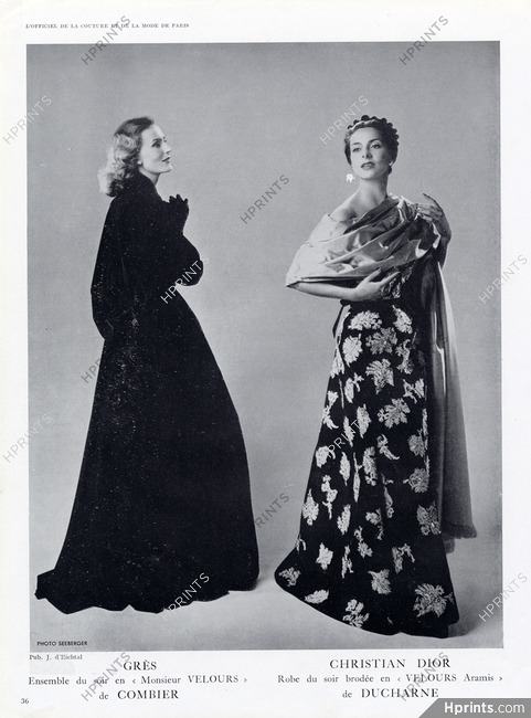 Grès & Christian Dior (Couture) 1952 Ducharne & Combier, Seeberger, Evening Gown