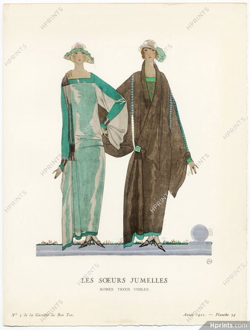 Les Sœurs Jumelles, 1922 - Mario Simon, Robes trois voiles. La Gazette du Bon Ton, n°5 — Planche 34