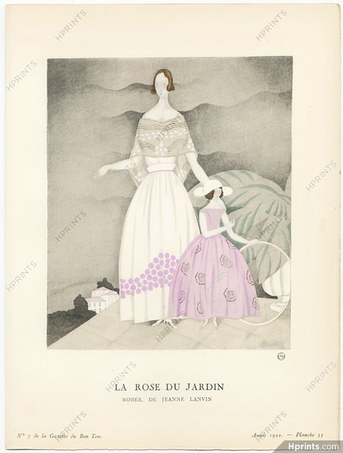 La Rose du Jardin, 1922 - Charles Martin, Robes de Jeanne Lanvin. La Gazette du Bon Ton, n°7 — Planche 55