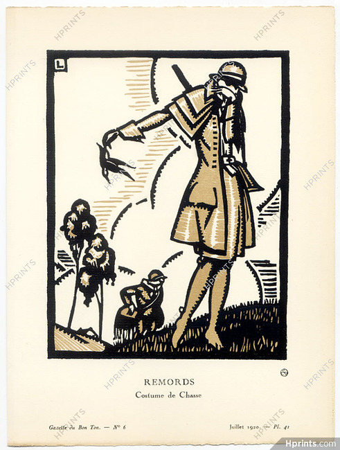 Remords, 1920 - Maurice Leroy, Costume de Chasse. La Gazette du Bon Ton, n°6 — Planche 41