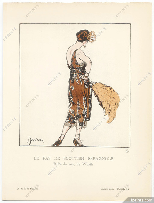 Le Pas de Scottish Espagnole, 1920 - Etienne Drian, Robe du soir de Worth. La Gazette du Bon Ton, n°10 — Planche 79