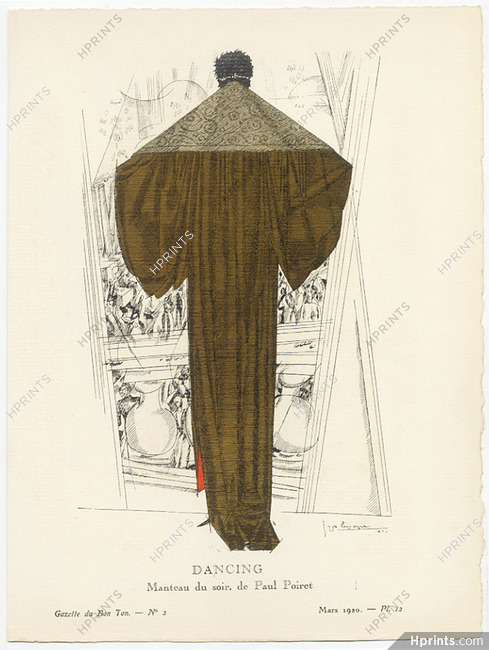 Dancing, 1920 - Georges Lepape, Manteau du soir de Paul Poiret. La Gazette du Bon Ton, n°2 — Planche 12