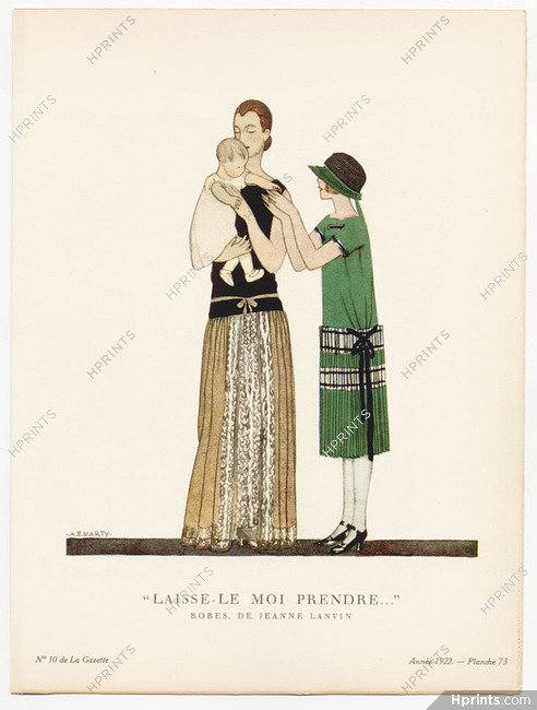 "Laisse-le moi prendre...", 1922 - A. E. Marty, Robes de Jeanne Lanvin. La Gazette du Bon Ton, n°10 — Planche 73