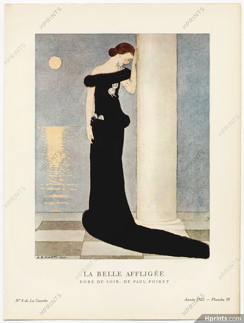 La Belle Affligée, 1922 - A. E. Marty, Robe du soir de Paul Poiret. La Gazette du Bon Ton, n°8 — Planche 59