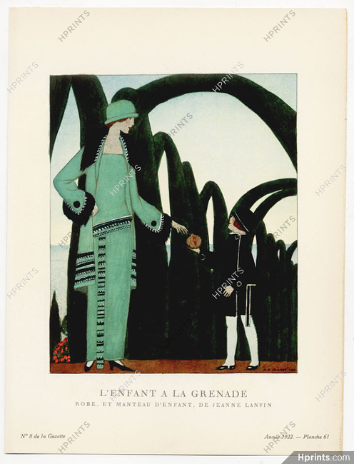 L'Enfant à la Grenade, 1922 - A. E. Marty, Robe et manteau d'enfant de Jeanne Lanvin. La Gazette du Bon Ton, n°8 — Planche 61