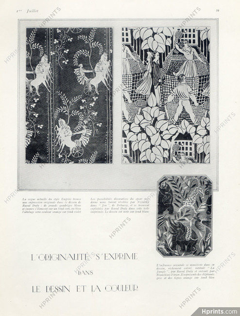 Bianchini Férier (Fabric) 1930 Drawings Quadriges, Jeu, jungle...Raoul Dufy