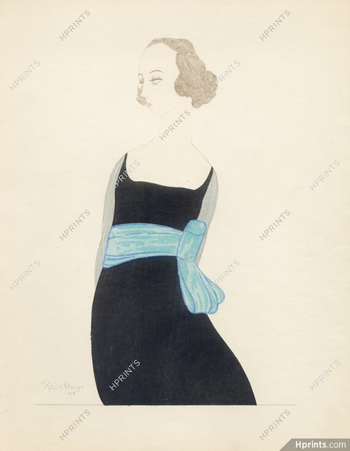 Robin d'Erlanger 1919 "Femme à la Robe Noire" Pochoir