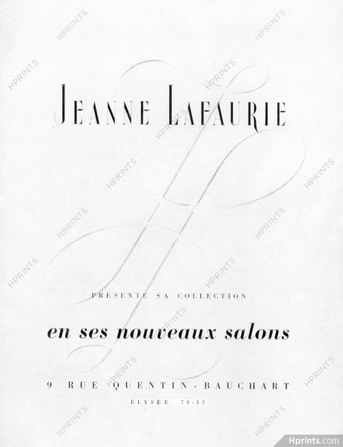 Jeanne Lafaurie (Couture) 1948 Label, New Address