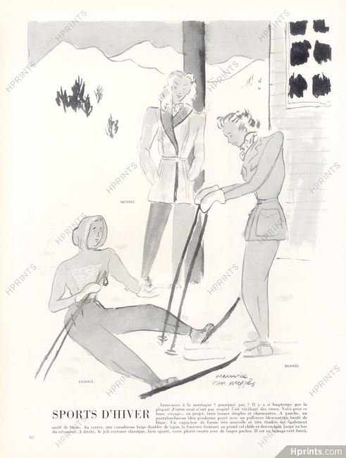 Maurice Van Moppès 1945 "Sports d'Hiver" Mendel, André Ledoux, Hermès, Skiing