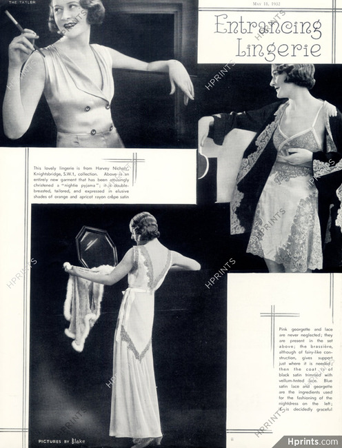 Harvey Nichol's (Lingerie) 1932 Brassiere, Nightie Pyjama, Pictures by Blake