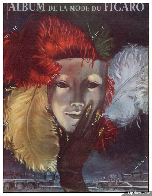 Raveling 1946 Album de la Mode du Figaro Cover, Feathers, Mask