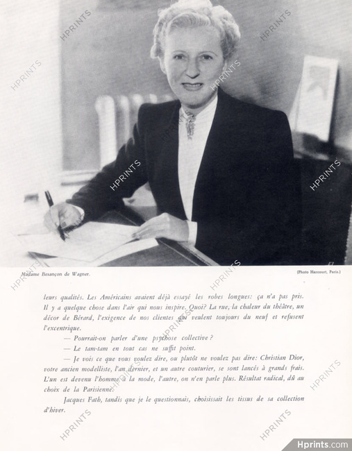 Mrs Besançon de Wagner 1947 (Maggy Rouff Couture) Portrait, Photo Harcourt
